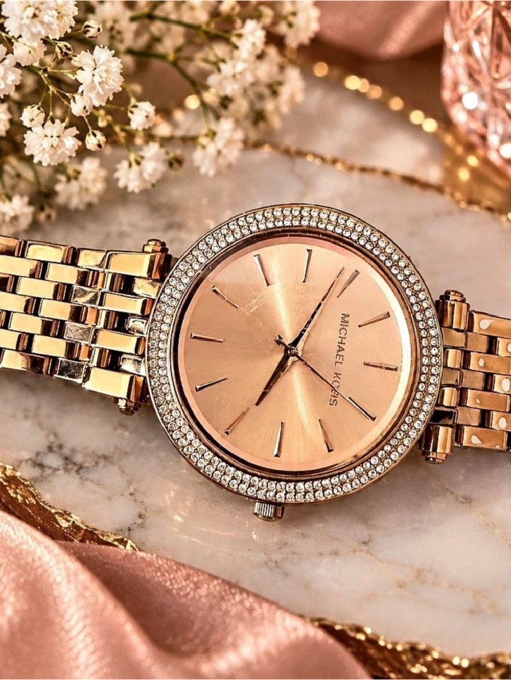 Michael Kors Rose Gold-Tone Crystal Bezel Watch